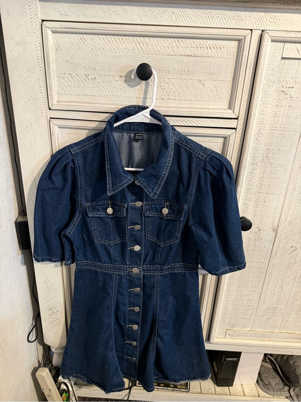 SHEIN Dark Blue Denim Button-Front Mini Dress